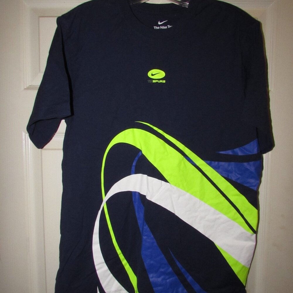 Nike Graphics Tennis Tee Shirt Navy Blue Lime Green Medium